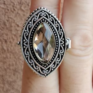 New Huge Smokey Topaz 925 Silver Poison Ring.